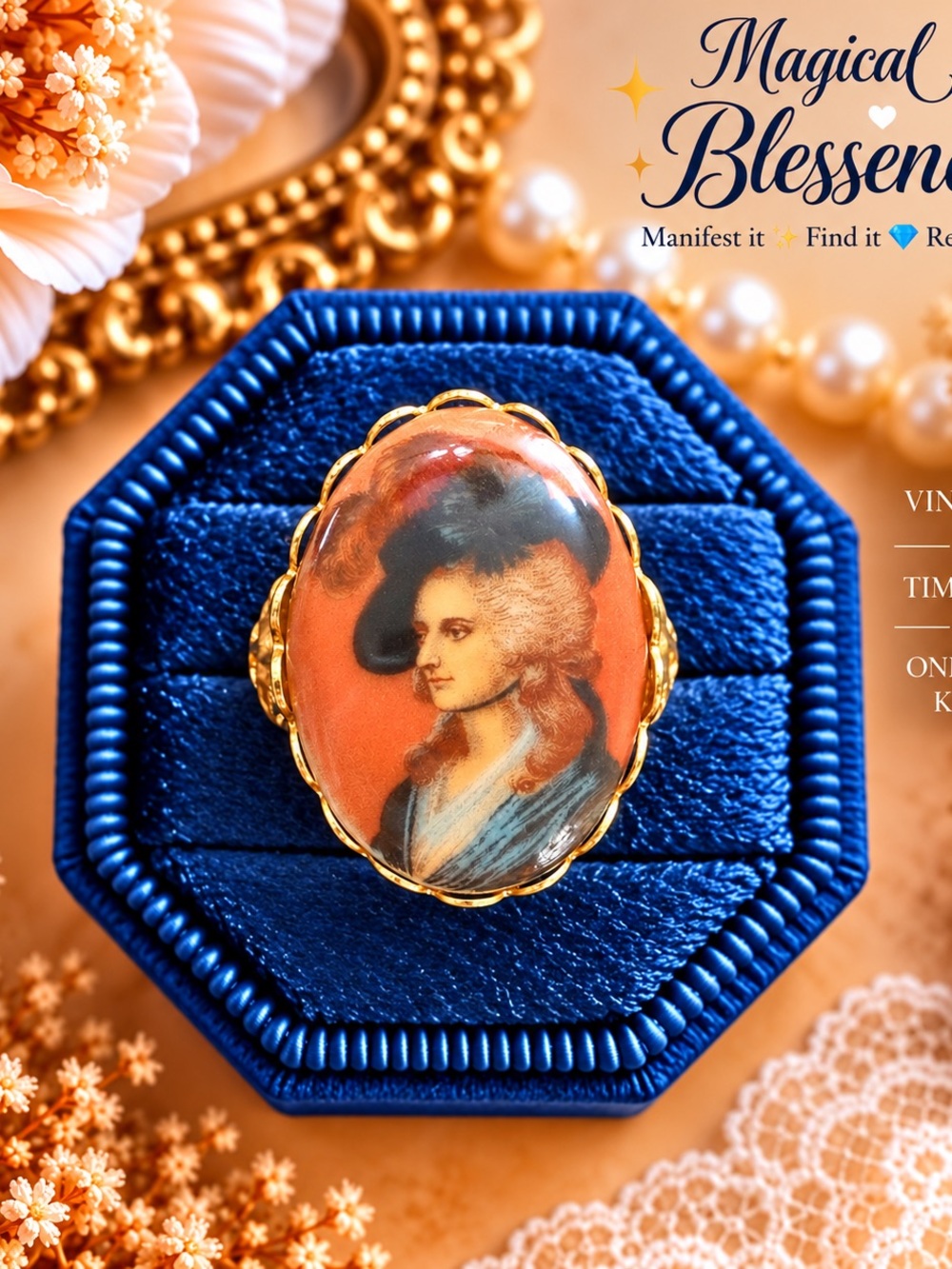 Vintage Portrait Cameo Ring in Orange and Gold